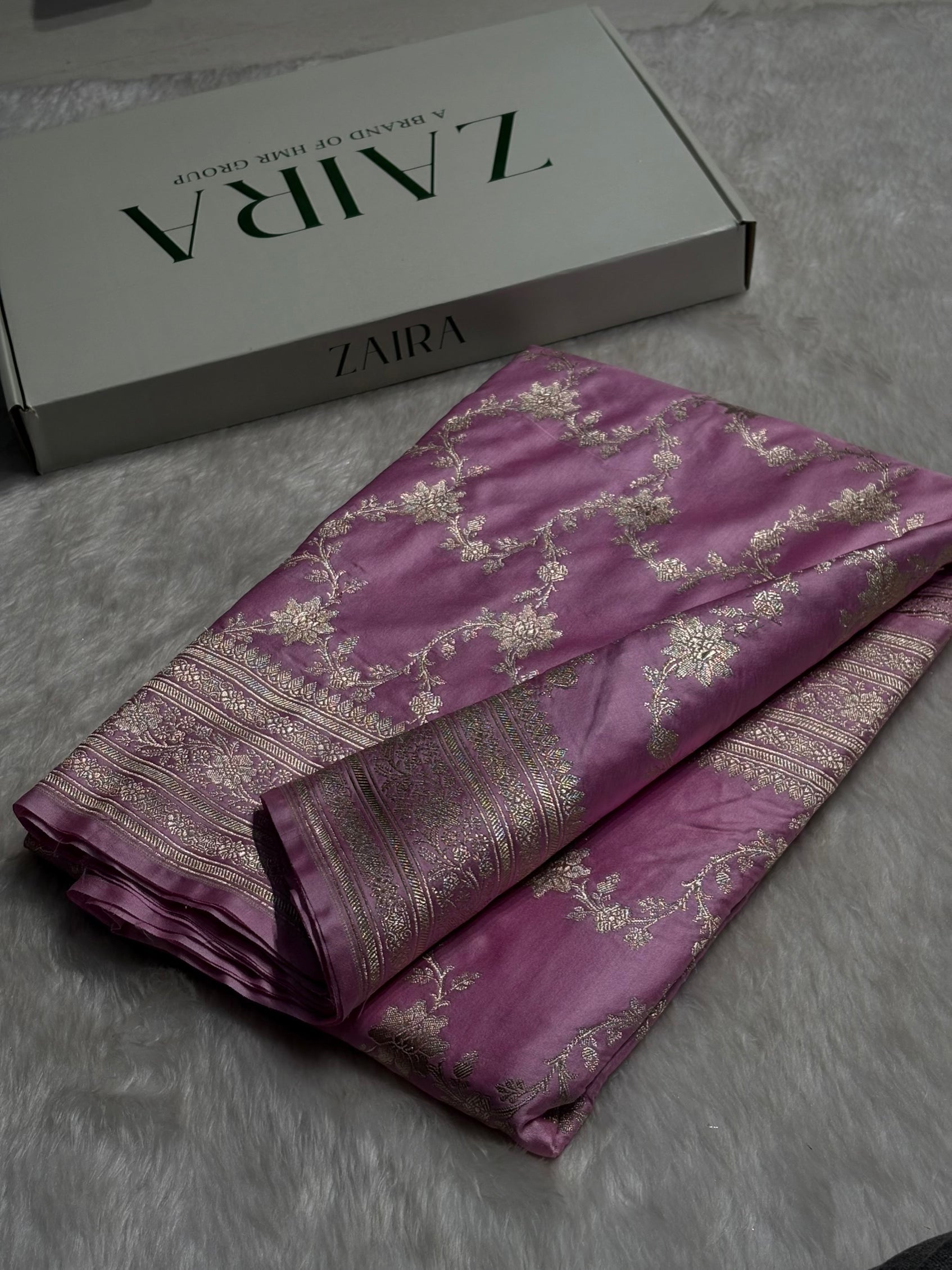 Blush Pink Floral Jaal Mashru Silk Saree