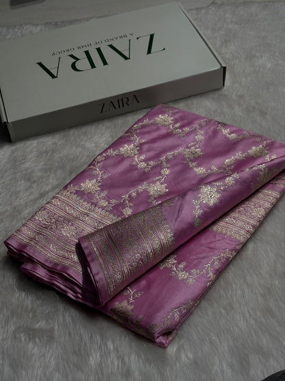 Blush Pink Floral Jaal Mashru Silk Saree