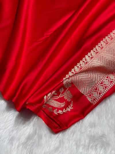 Red Boota With Floral Border Mashru Silk Saree MSM-91