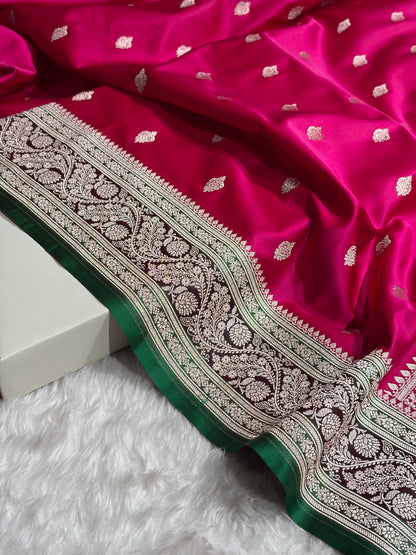 Banarasi Rani With Contrast Black Floral Border Mashru Silk Saree MSM-101