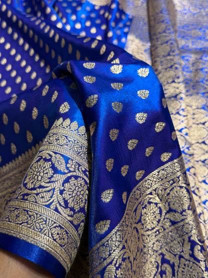 Cross Royal Blue Booti satin Silk Saree SS01