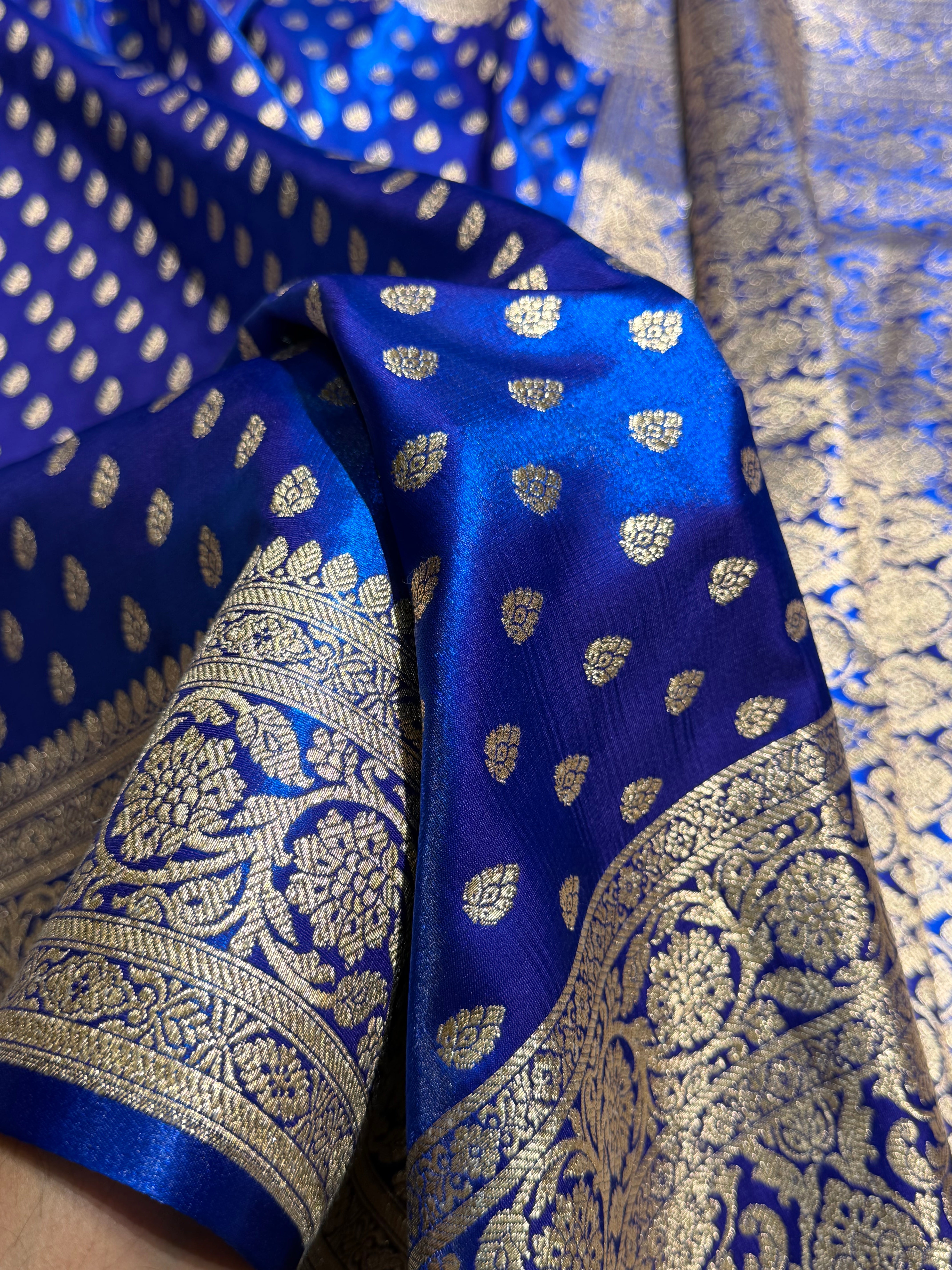 Cross Royal Blue Booti satin Silk Saree SS01