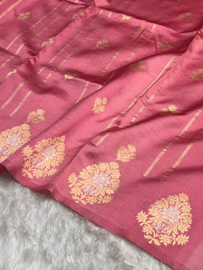 Strawberry Shades Banarasi Handwoven Pure Paper Katan Silk  RM-66
