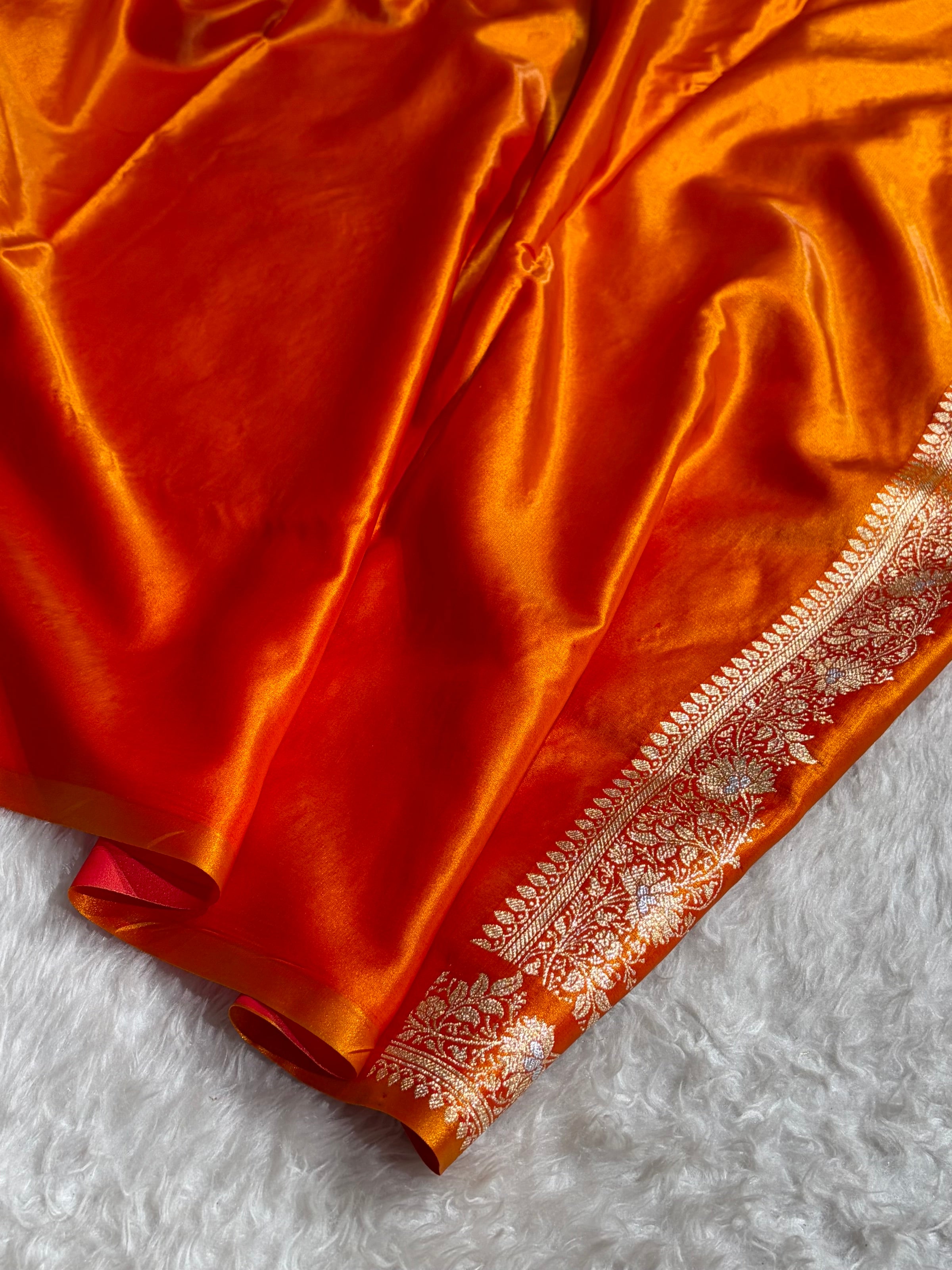 Banarasi Satin Silk Meena Boota in Fire Gold Shades SS38
