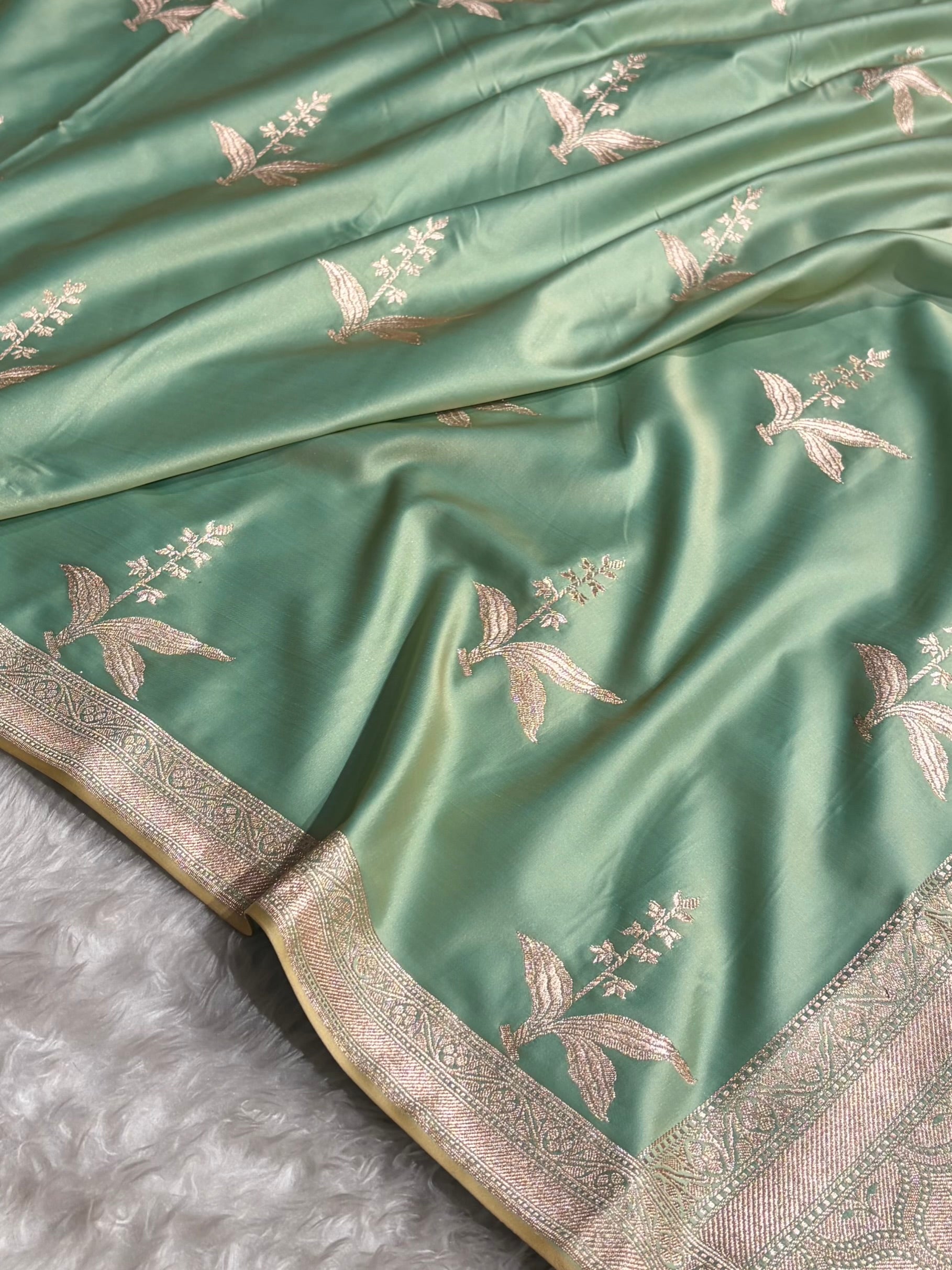 Light Pista Floral Motif Mashru Silk Saree MSM-04