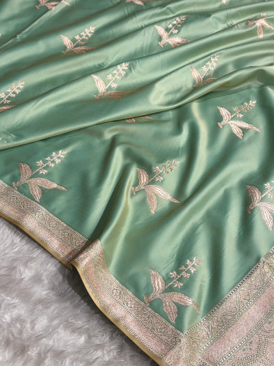 Light Pista Floral Motif Mashru Silk Saree MSM-04