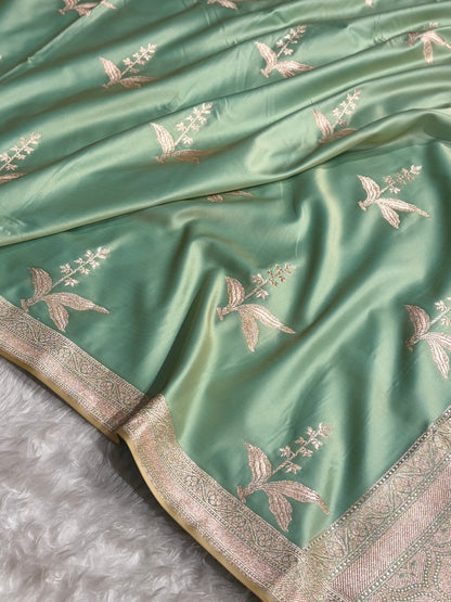 Light Pista Floral Motif Mashru Silk Saree MSM-04