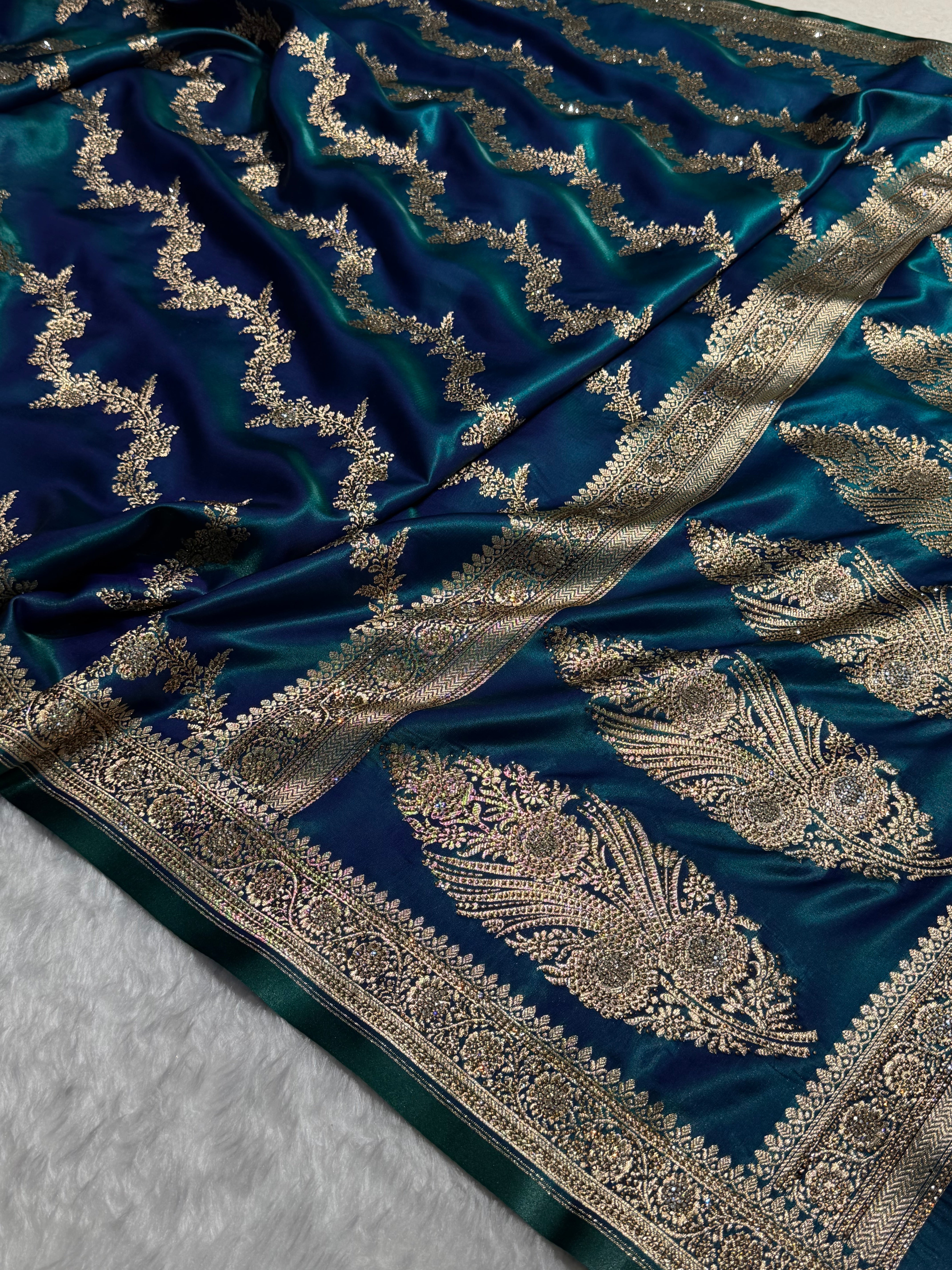 Bridal Peacock Cross Satin Silk with Swarovski Stone Work BSS35