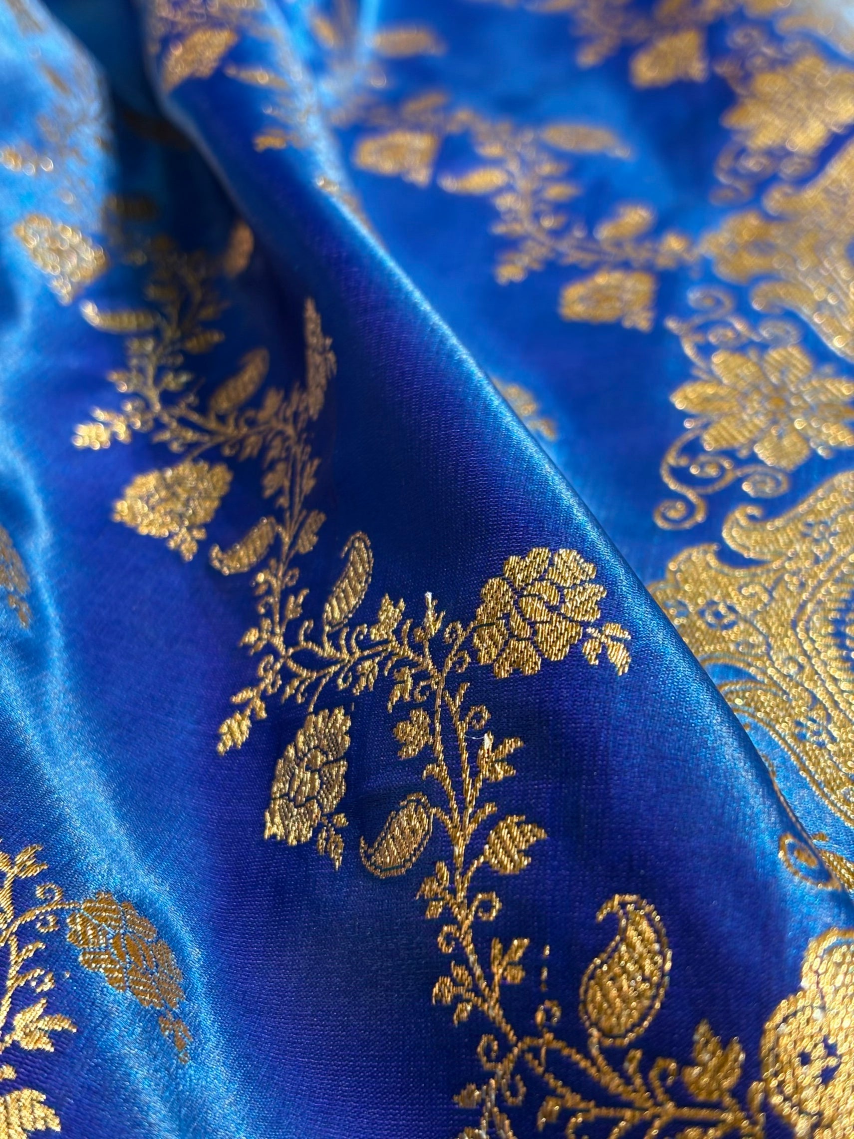 Royal Blue Shades Banarasi  Cross Jaal Satin Silk Saree SS11
