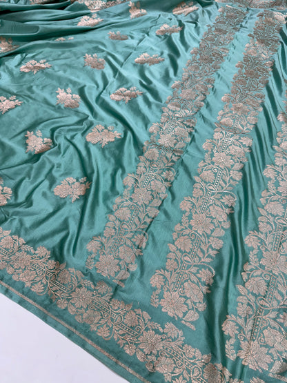 Aqua Blue Floral Motif Mashru Silk Saree