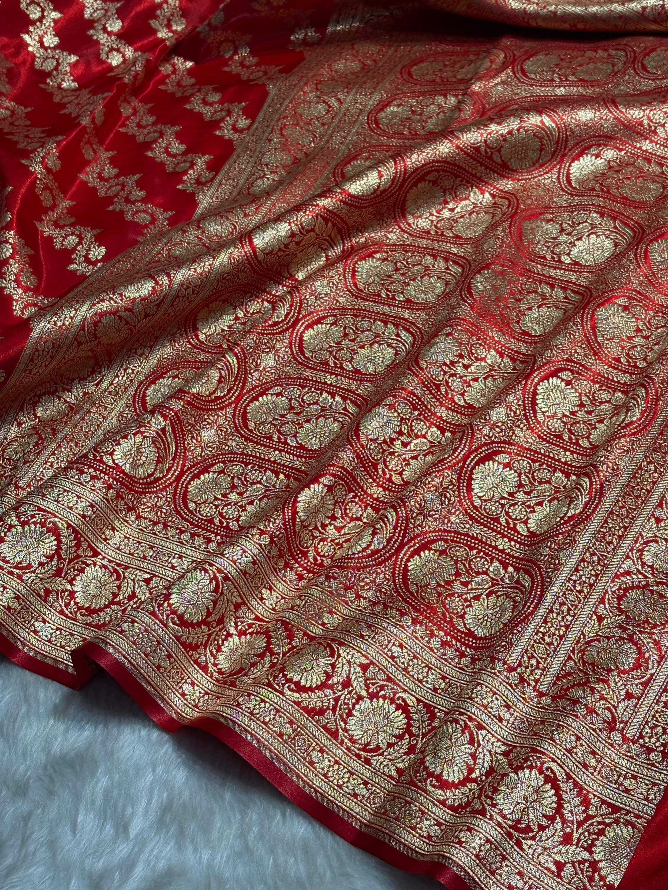 Ruby Red Shades Banarasi Satin Silk Saree SS32