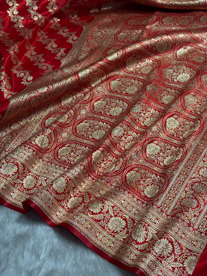 Ruby Red Shades Banarasi Satin Silk Saree SS32