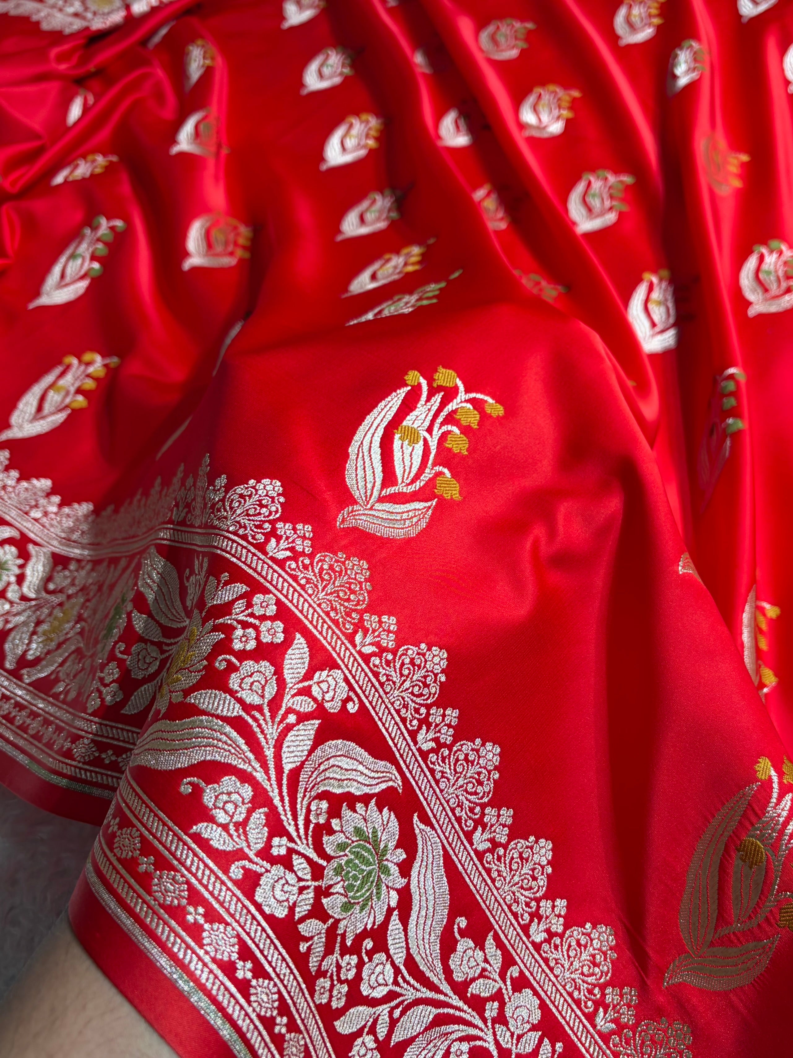 Red Shades Banarasi Boota Pattern Minakari Floral Mashru Silk Saree MSM-121