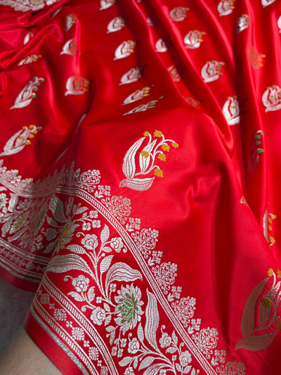 Red Shades Banarasi Boota Pattern Minakari Floral Mashru Silk Saree MSM-121