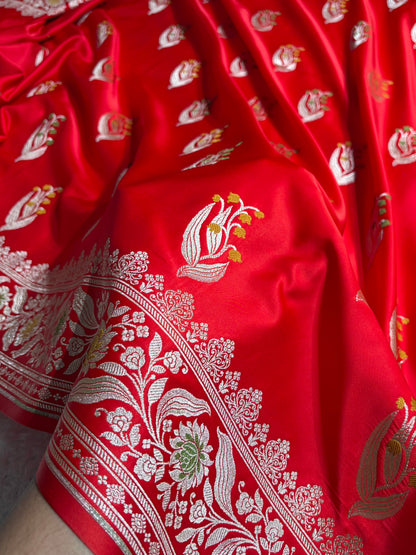 Red Shades Banarasi Boota Pattern Minakari Floral Mashru Silk Saree MSM-121