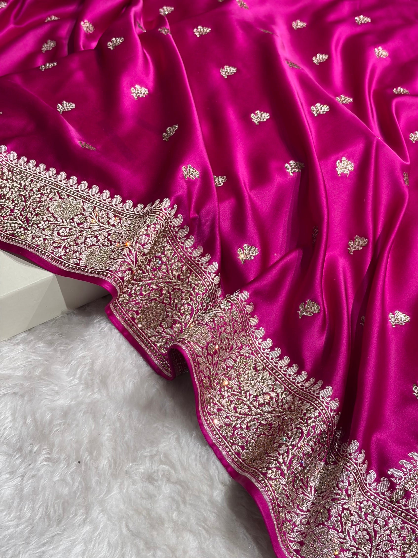 Wine With Swarovski Work Booti Mashru Silk Saree BMS40
