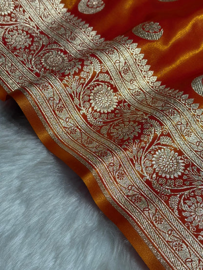 Orange Chand Tara Satin Silk Saree SS04