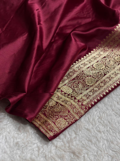 Banarasi Chocolate Shades Jaal Pattern With Swarovski Stone & Zardozi Satin Katan Silk Saree BSK55