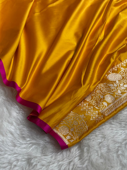 Orange Shades Banarasi Boota Pattern Floral Mashru Silk Saree MSM-115