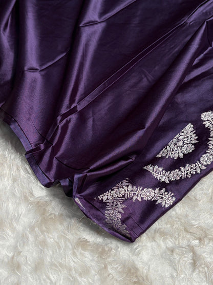 Purple Shades Banarasi Minakari Scallop Floral Booti Mashru Silk Saree MS46