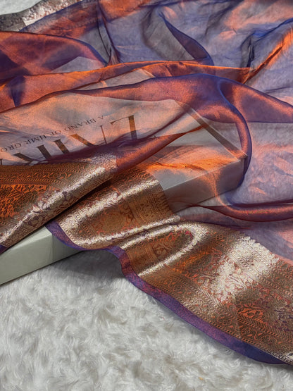 Rusty Purple Shades Pure Tissue Silk Saree with Brocade Blouse PT-08