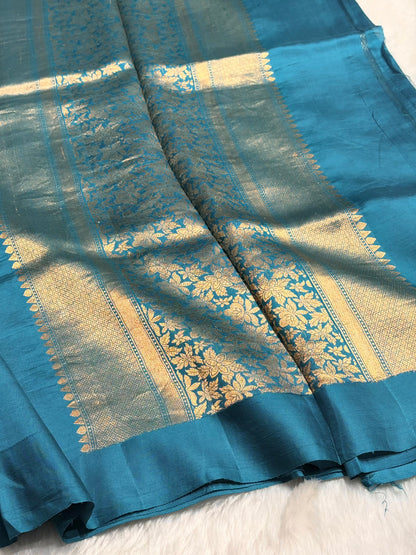 Dusty German Blue Boota Handwoven Raw Mango Silk RM-28