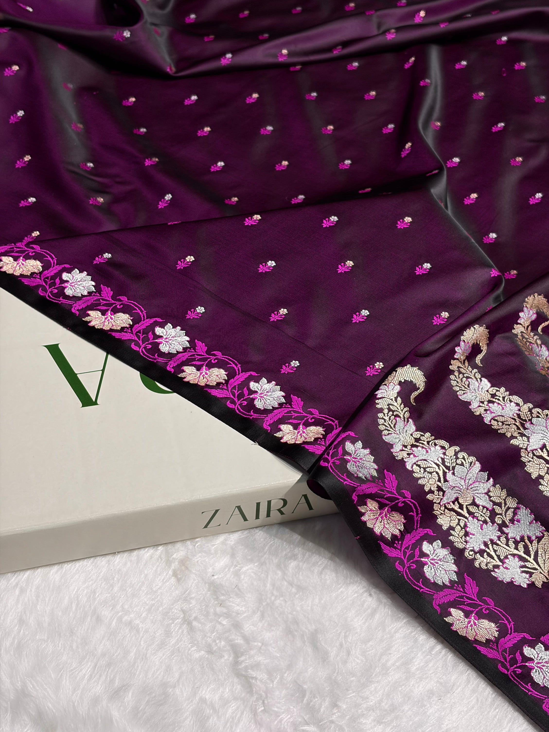 Wine Floral Boota With Floral Border Mashru Silk Saree MSM 78