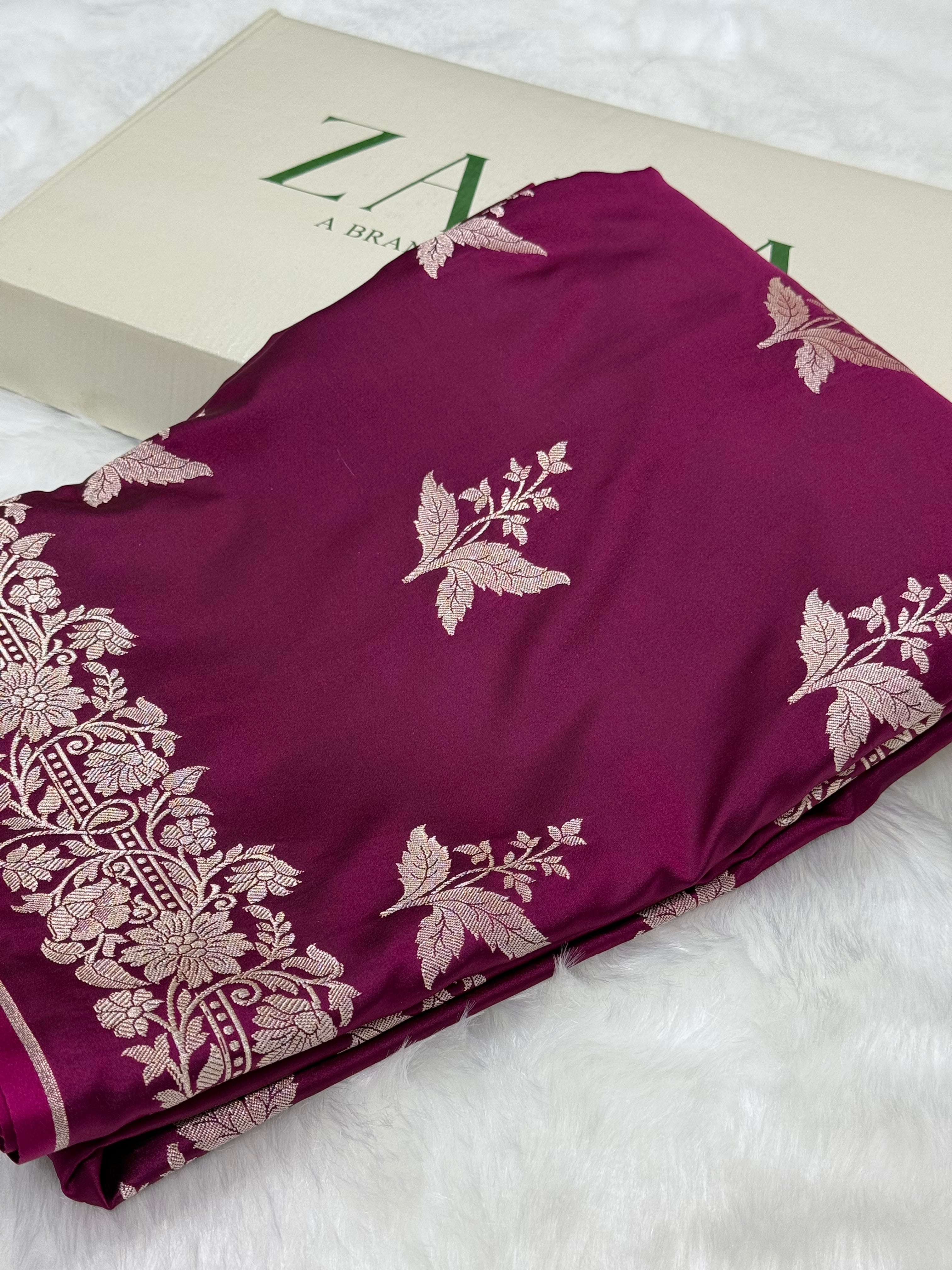 Wine Shades Floral Boota Mashru Silk Saree