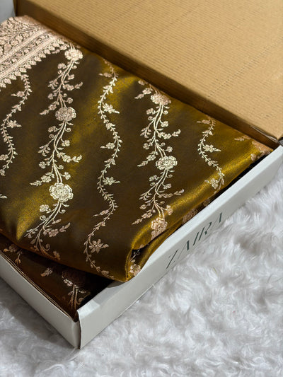 Satin Silk Cross Pattern in Mahndi Shades SS37