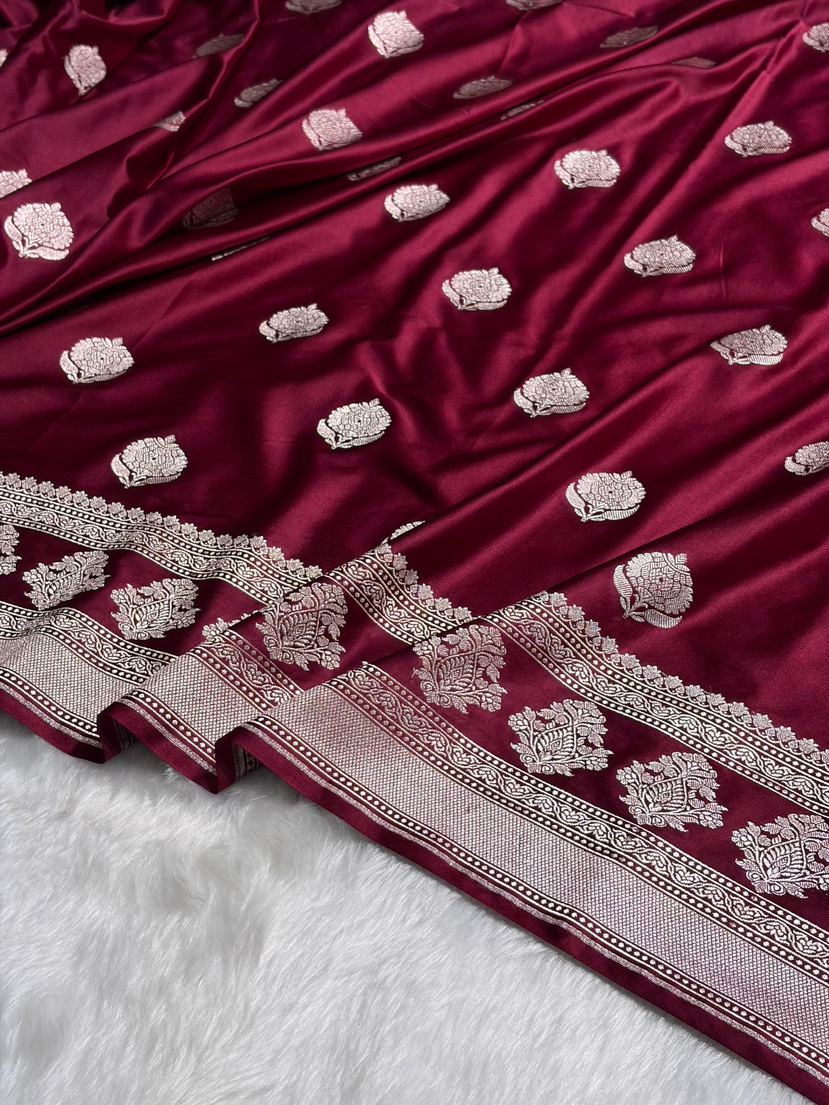 Garnet Boota Motif Mashru Silk Saree MS43