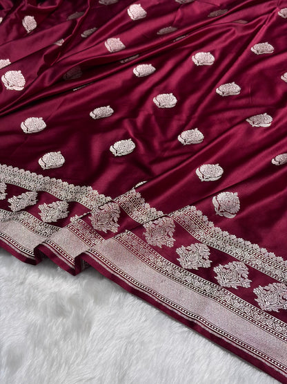 Garnet Boota Motif Mashru Silk Saree MS43