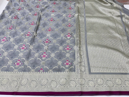 Gray Tanchoi Minakari Mashru Silk Saree