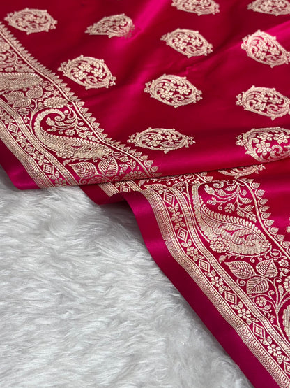 Banarasi Cross Rani Shades Banarasi Boota Pattern Floral Mashru Silk Saree MSM-104