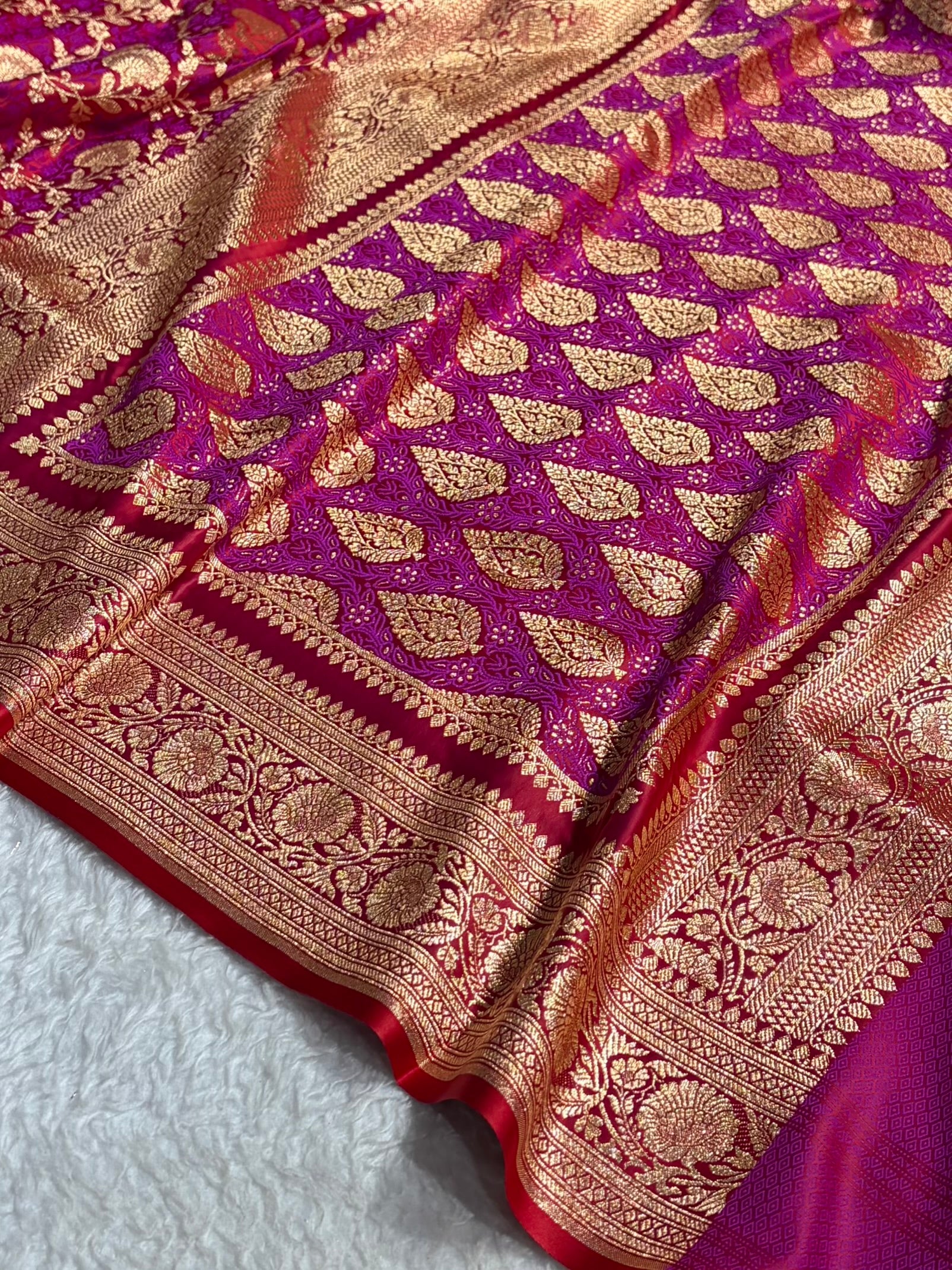 Red Tanchoi Satin Katan Silk Saree SKTM-05
