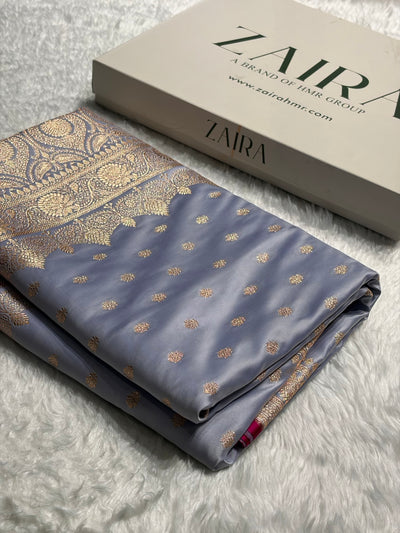 Banarasi Powder Blue Shades Booti Katan Silk Saree SK07