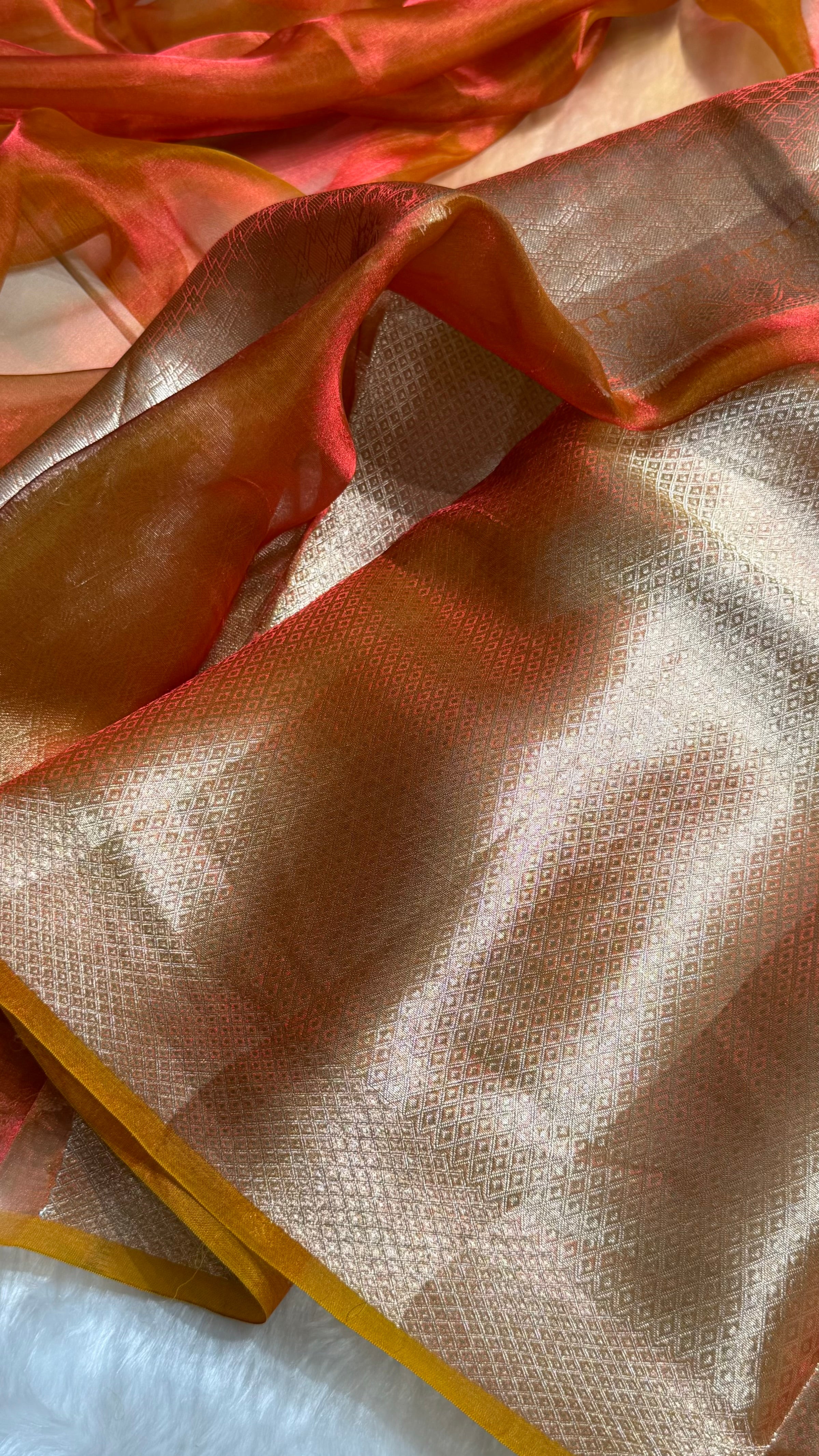 Orange Shades Pure Tissue Silk Saree with Brocade Blouse PT-09