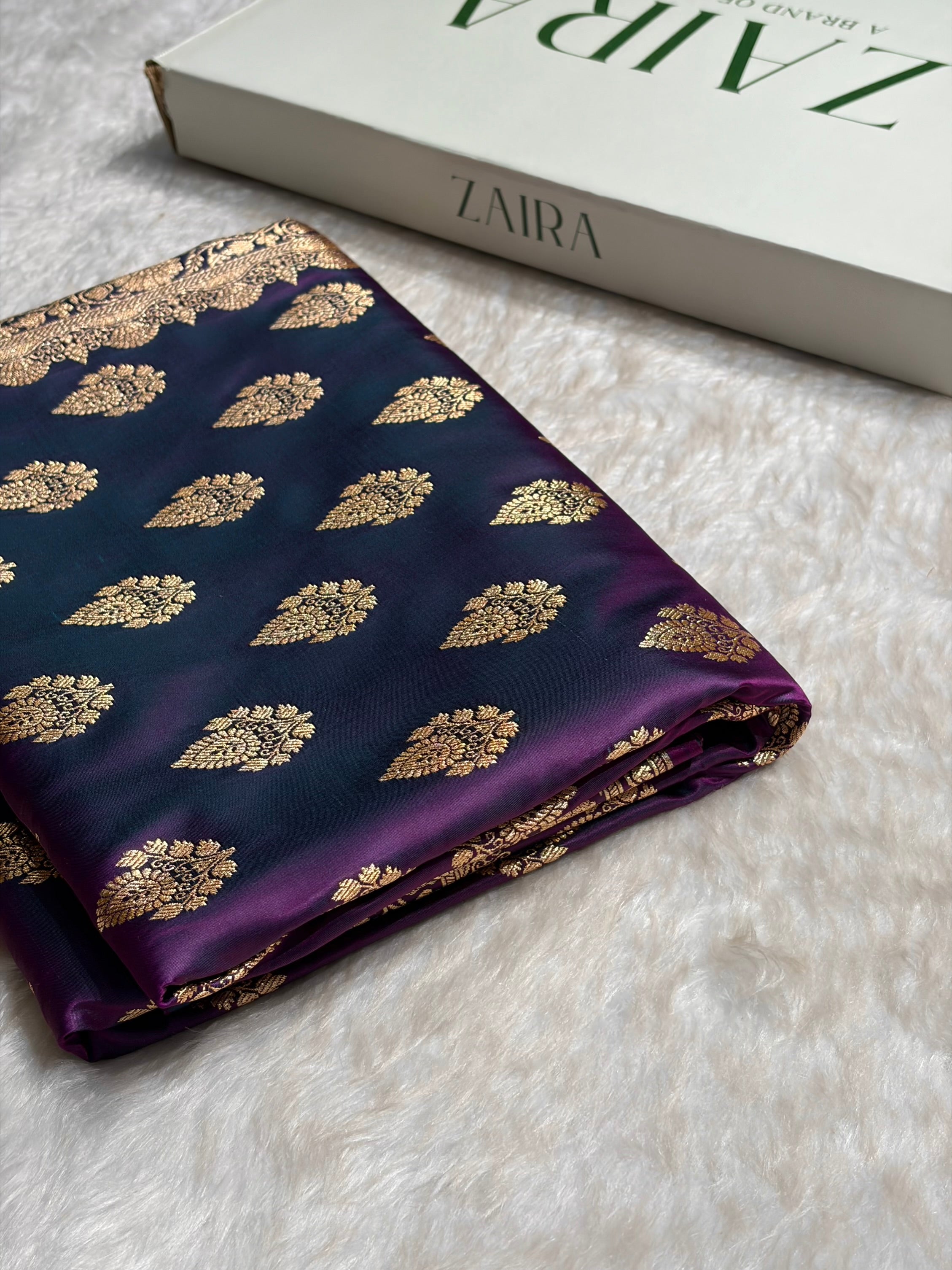 Wine Floral Boota Pattern Satin Katan Silk saree SK45