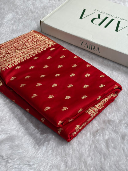 Banarasi Satin Katan Saree With Boota in Red Shades SK89