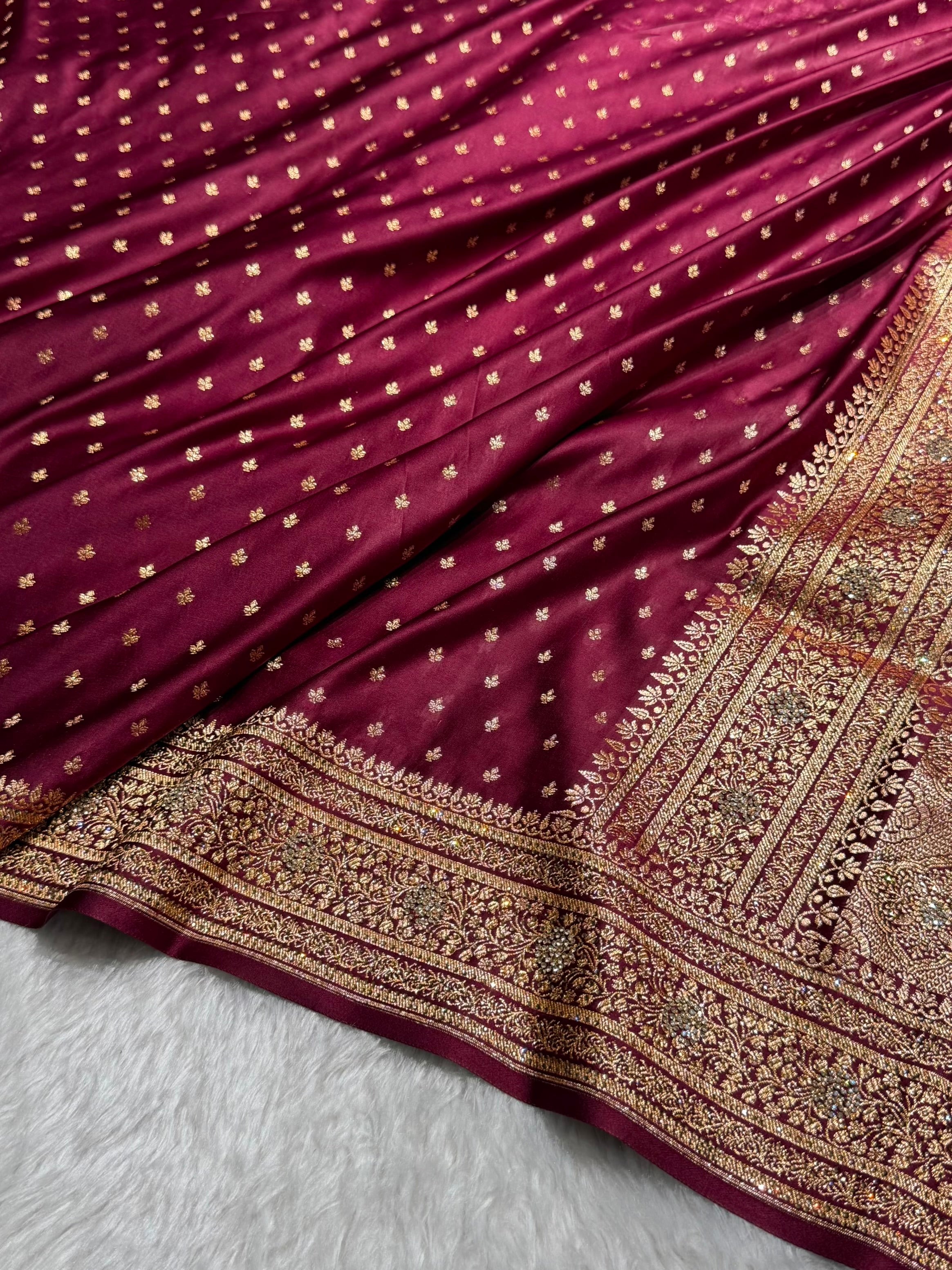 Banarasi Satin Katan Saree With Swarovski Work in Chocolate Shades BSK88
