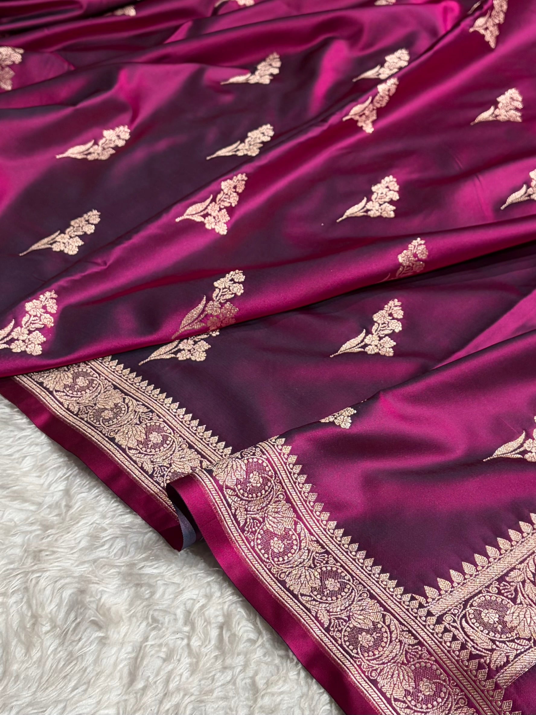 Cross Wine Boota With Floral Border Mashru Silk Saree MSM-97