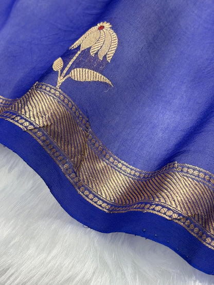 Pure Organza Violet Floral Meena Banarasi Silk Saree PO-02