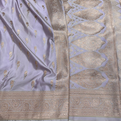 Lilac Mashru Silk Rose Motif