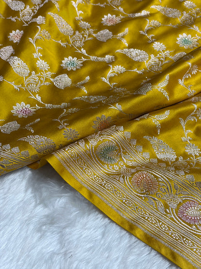 Mustard Shades In Minakari Jaal Mashru Silk Saree MS42
