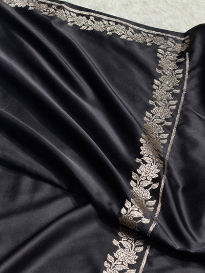 Black With Floral Border Mashru Silk Saree MCS80