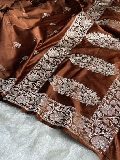 Dark Rust Shades Floral Booti Mashru Silk Saree