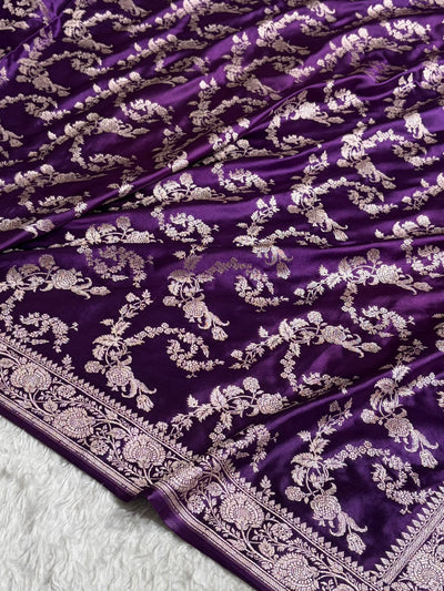 Banarasi Floral Jaal Pattern in Purple Shades Floral Mashru Silk Saree MCS104