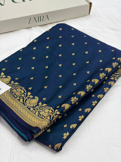 German Blue Shade With Booti Pattern Mashru Silk Saree