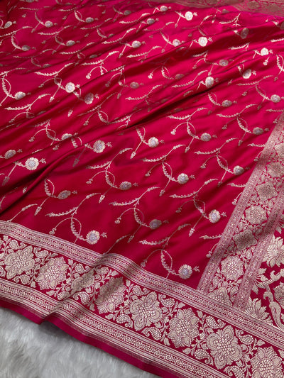 Cross Rani Shades Banarasi Jaal Pattern Floral Minakari Mashru Silk Saree MSM-103