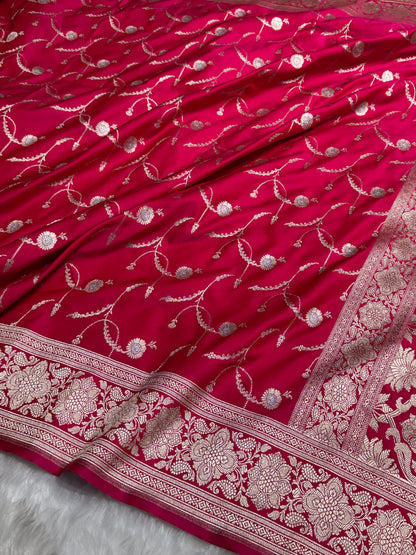 Cross Rani Shades Banarasi Jaal Pattern Floral Minakari Mashru Silk Saree MSM-103