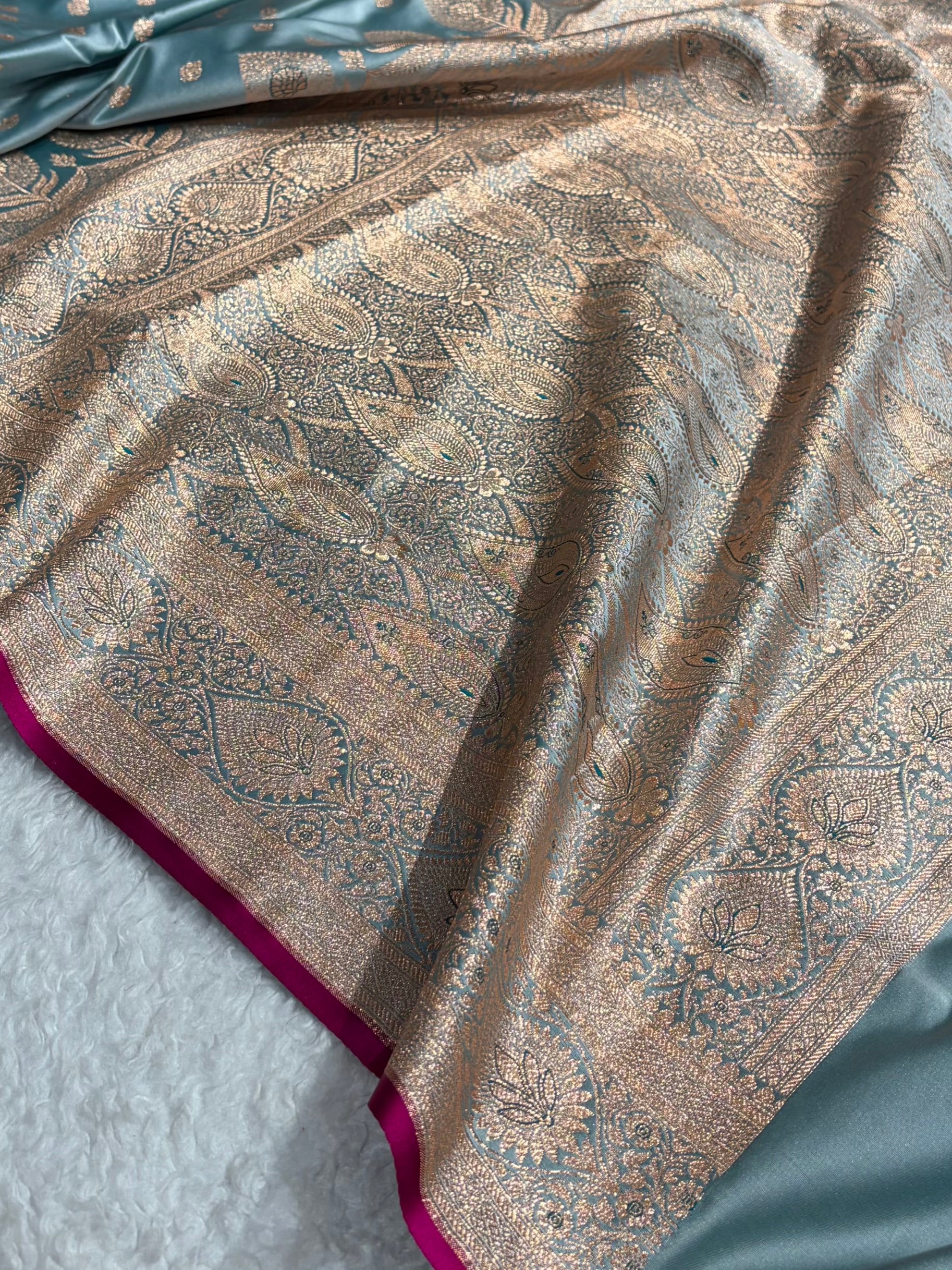 Banarasi Turquoise Shades booti Katan Silk saree SK10